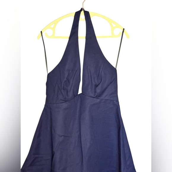 Halston Heritage Navy Blue Halter Flare Dress Size 8 - Picture 4 of 7